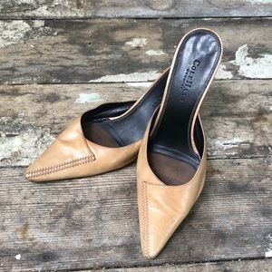 Beige stitched Cole Haan Country mules 9B